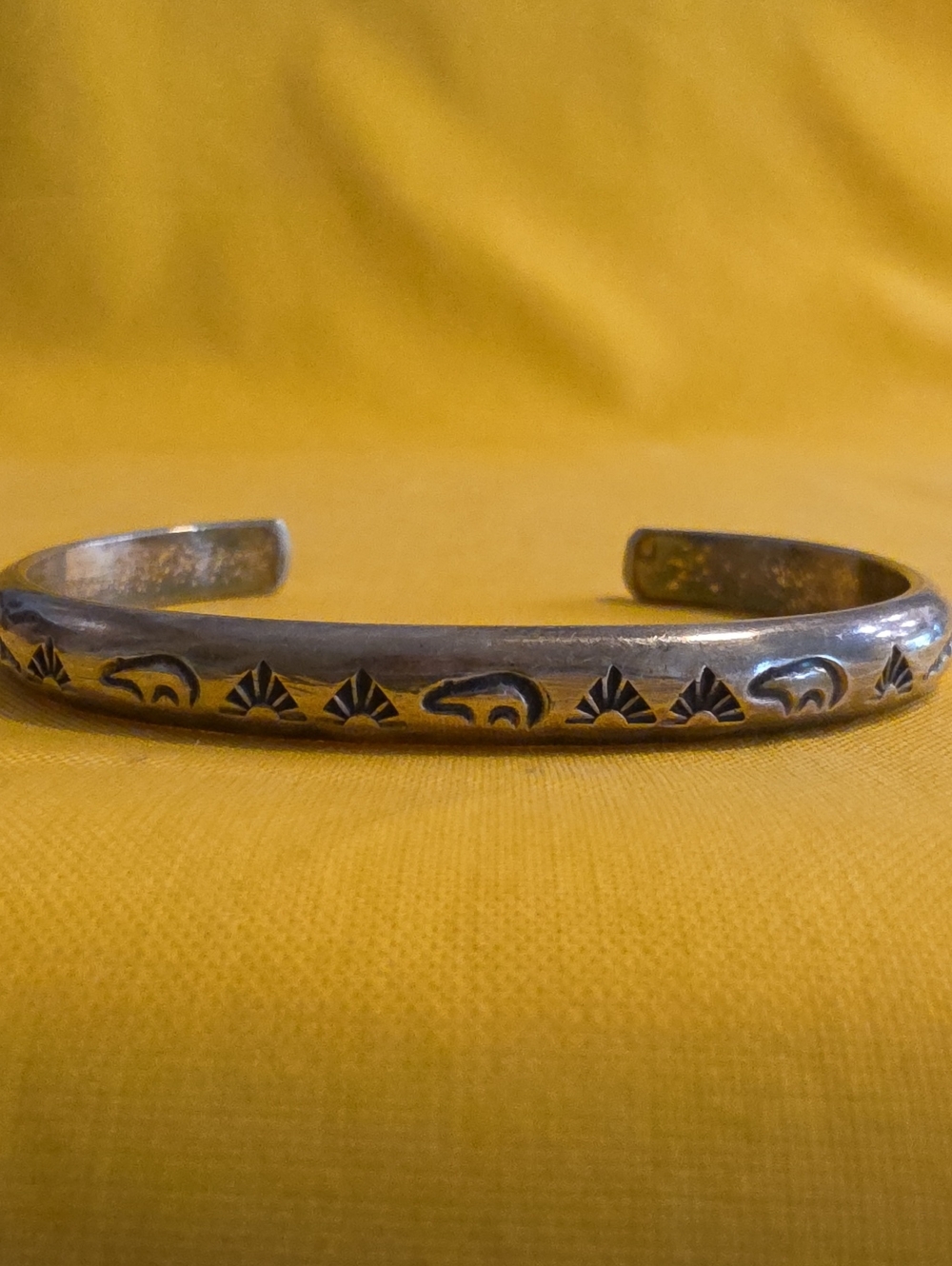 Vintage Sterling Silver Cuff ▪︎ Navajo ▪︎ Stamped Sun Ray and Bear Design